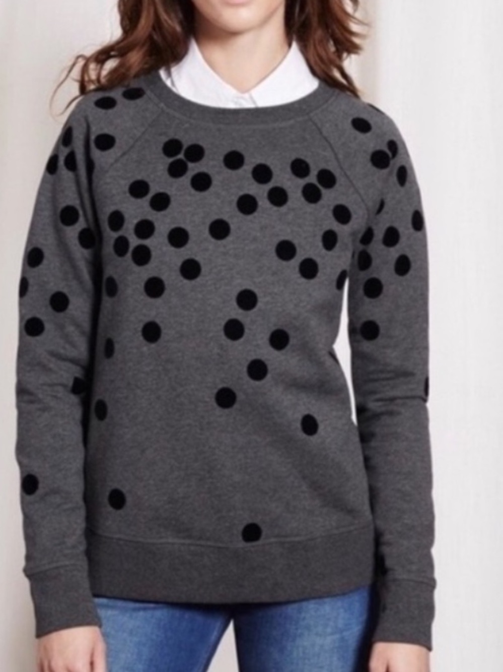 BODEN  Crewneck Velvet Polka Dot Sweatshirt - size large